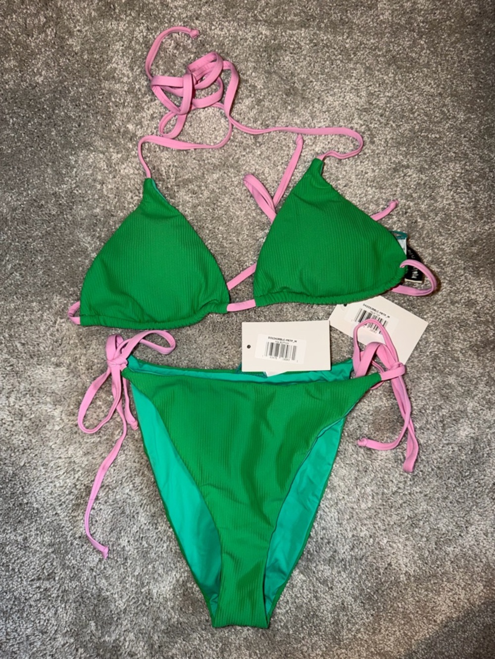 Dippin' Daisy's Green Bikini with Pink Ties